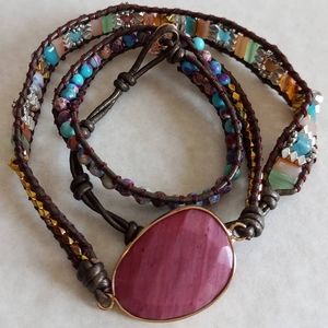 Gemstone Handmade bracelet in leather